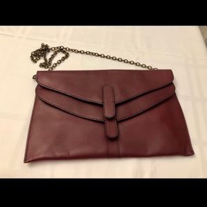 Club Monaco leather metalic chain burgund brown clutch